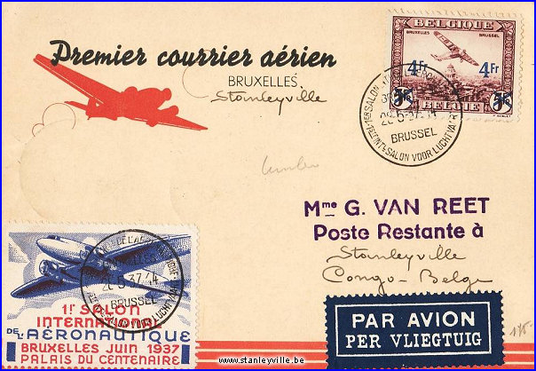 Premier courrier aérien Bruxelles Stanleyville 1937